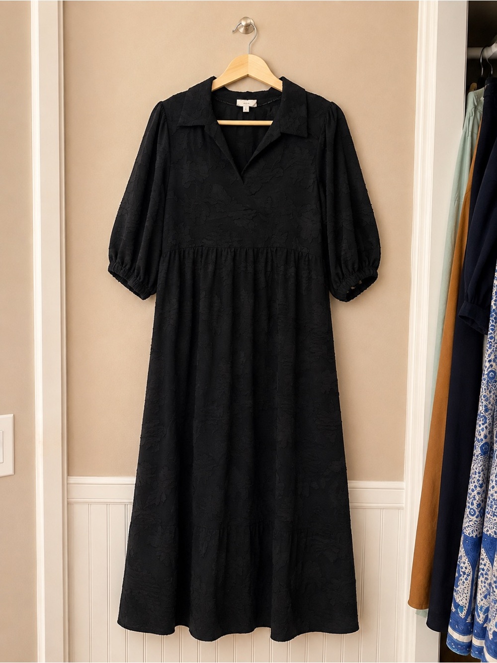 Umgee Black Maxi Dress with Puff Sleeves